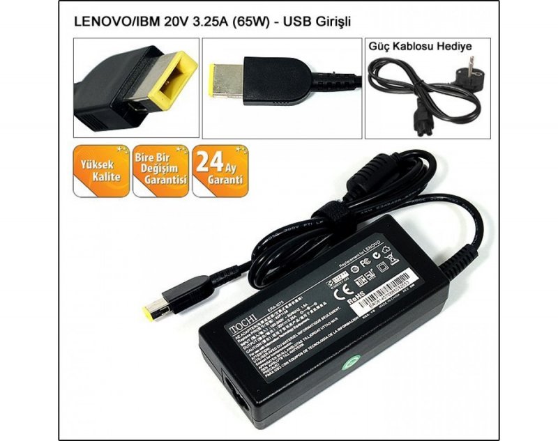 Lenovo 65W 20V 3.25A Dikdörtgen Pinli Uç Notebook Adaptör