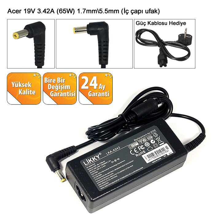 Acer 19V 3.42A Notebook Adaptörü 1.7mm5.5mm