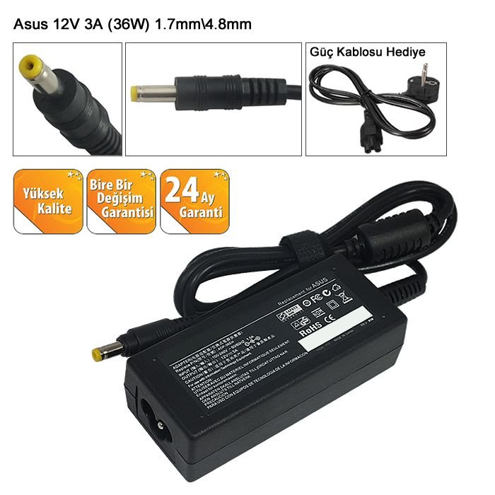 Asus Eee Pc 900 Serisi 1000 Serisi 12V 3A (36W) 1.7mm4.8mm Notebook Adaptör